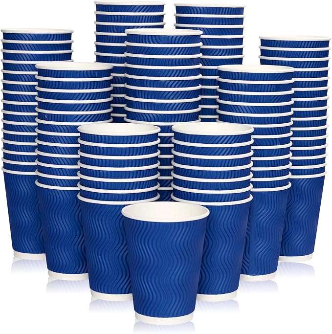 JollyPack Disposable Paper Coffee Cups, 12 oz, 120 Pack, Insulated Ripple Wall by JollyPack