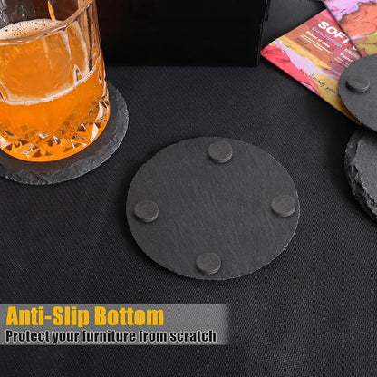 VIBRATITE 60 Pack 4 Inch Round Black Slate Drink Coasters | Laser Engraving - Image 3