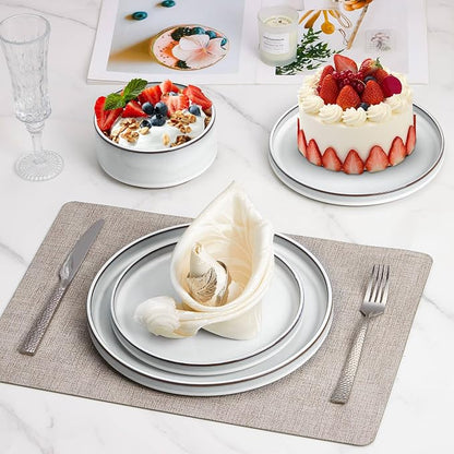 LIANYU Plates and Bowls Set for 8, 24 Piece Stoneware Dinnerware Sets | - Image 5