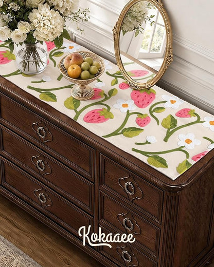Canvas Embroidered Narrow 13"x 48" Table Runner, Rustic texture, Machine - Image 5