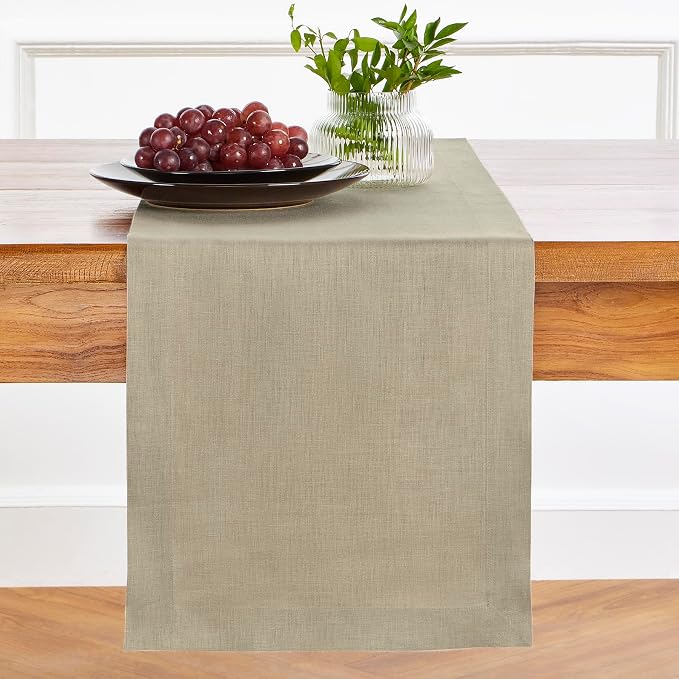 Solino Home 100% Pure Linen Dining Table Runner Khaki, Fete 14 x 90 in Long | - Image 4