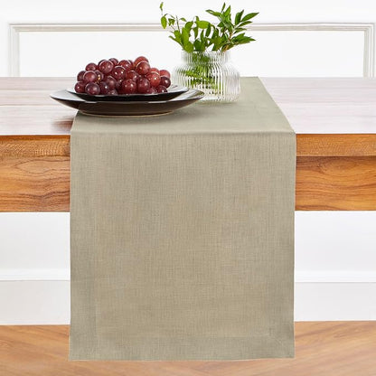 Solino Home 100% Pure Linen Dining Table Runner Khaki, Fete 14 x 90 in Long | - Image 4