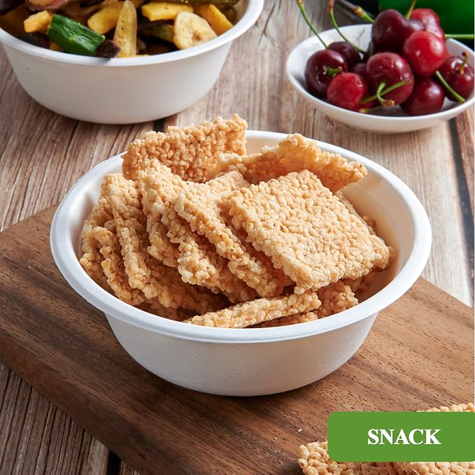 Vplus 180 Pack 16 OZ Compostable Paper Bowls, Bagasse Bowls，White | Disposable - Image 7