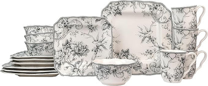222 Fifth Adelaide Grey 16-Piece Floral Porcelain Dinnerware Set | Microwave by 222Fifth