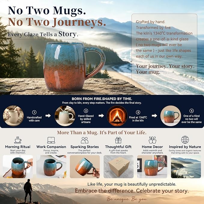 Handmade 22oz Ceramic Coffee Mug, Ergonomic Large Handle, Ideal Gift - Image 4