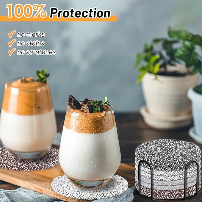 8 Pcs Coasters for Drink with Holder, 4 Colors Absorbent Coasters for Drinks - Image 3