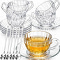 Noamus 6 Pack Glass Teacup and Saucer&Spoons Set, 5Oz/150ml Clear Coffee Mugs by Noamus