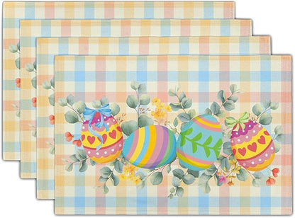 Easter Eggs Placemat Set of 4 Colorful Buffalo Check Plaid Non Slip Heat-Resistant Washable Table Place Mats 12 x 18 Inch for Holiday Seasonal Party Kitchen Dining