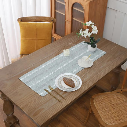 Gernaice Boho Table Runner, Embroidered Cotton Linen Farmhouse Table Runners by Gernaice