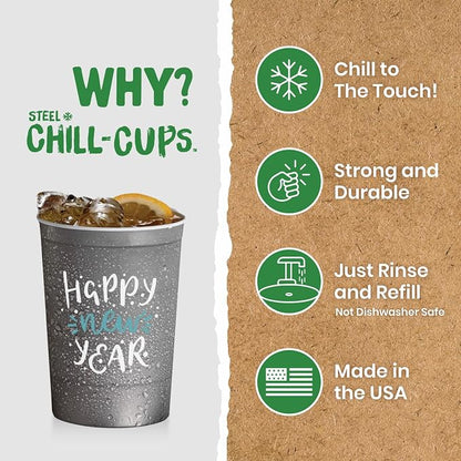 Steel Chill Cups 16 oz. Reusable Party Cups, Happy New Year, 100% recyclable - Image 3