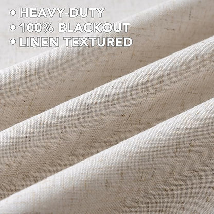 H.VERSAILTEX Linen Curtains 100% Blackout Curtains for Bedroom 84 inch Long Full Light Blocking Nature Linen Blended Window Curtains for Living Room Nickel Grommet (2 Panels, Heathered Natural)