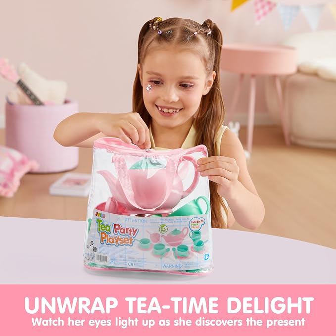 JOYIN 18PCS Pretend Tea Party Set, Plastic Tea Set, Mini Kitchen - Image 9