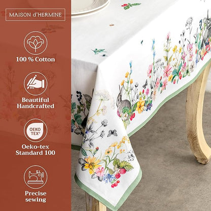 Maison d' Hermine Table Cloth Square Table 100% Cotton 60 x 60 Inches Tablecloth Reusable Decorative for Dining Room Farmhouse Home Valentines Day Decorations Spring Summer - Printemps