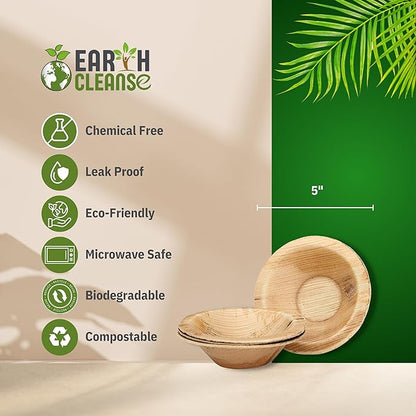 Areca Palm Leaf Round Bowls 5-Inch, Pack of 25