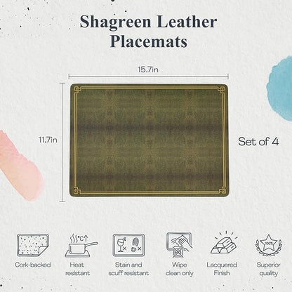 Pimpernel Shagreen Leather Effect Set of 4 Placemats – Decorative Olive Green - Image 2