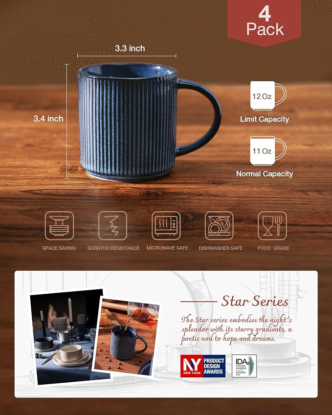 famiware Coffee Mug Set for 4, Star 12 oz Catering Mugs Cup Set - Image 4