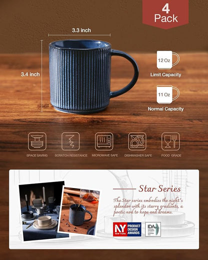 famiware Coffee Mug Set for 4, Star 12 oz Catering Mugs Cup Set - Image 4