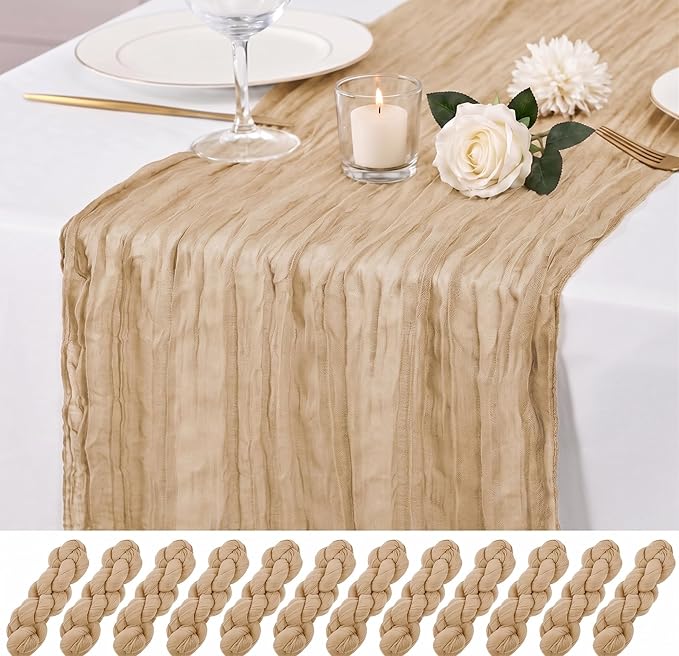 12 Pack Beige Cheesecloth Table Runner 17x108 Inch Boho Rustic Semi Sheer Gauze by Unknown