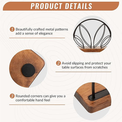 Wood Napkin Holder for Table, Standing Servilletero with Wooden Base for Square Paper, for Kitchen Cocktail Bar Dinning Countertop