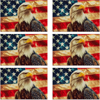 American Flag Placemats Set of 6, Linen Washable for Christmas, Thanksgiving, Party, and Daily Dining, Retro Eagle Decorative Table Mats for 4-6 Person Table
