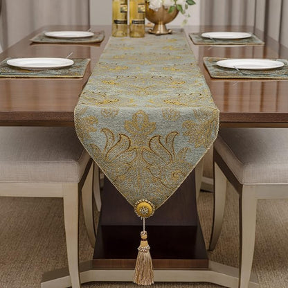 Loom and Mill Luxury Chenille Damask Table Runner 108 inches Long, 13x108 inch - Image 3