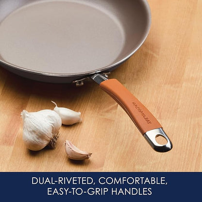 Rachael Ray Cucina Dishwasher Safe Hard Anodized Nonstick Cookware Pots and Pans Set, 12 Piece, Gray with Orange Handles