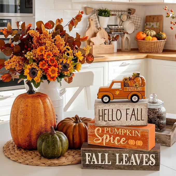 Moucuny 4 Pcs Fall Decoration for Home Fall Truck Decor Thanksgiving Tiered - Image 6