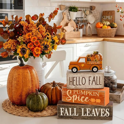 Moucuny 4 Pcs Fall Decoration for Home Fall Truck Decor Thanksgiving Tiered - Image 6