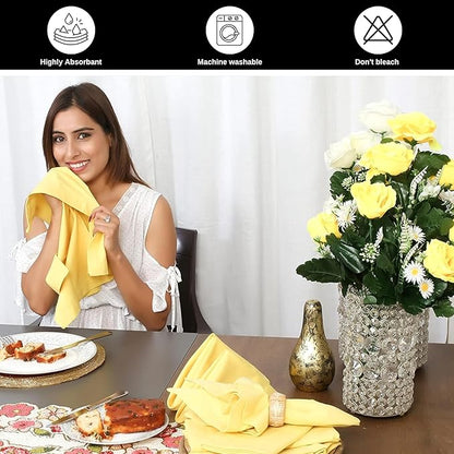 Bedding Craft Cotton Dinner Cloth Napkins Set of 12 – 18x18 Sand Yellow – Reusable & Machine Washable Fabric Napkins for Weddings, Restaurants & Everyday Dining