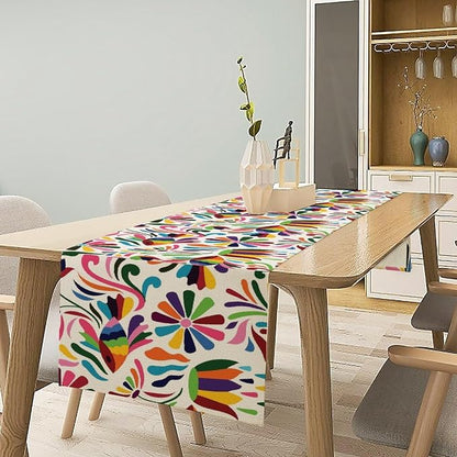 YCness Mexican Floral Themed Table Runer, Linen Colorful Mexican National - Image 4