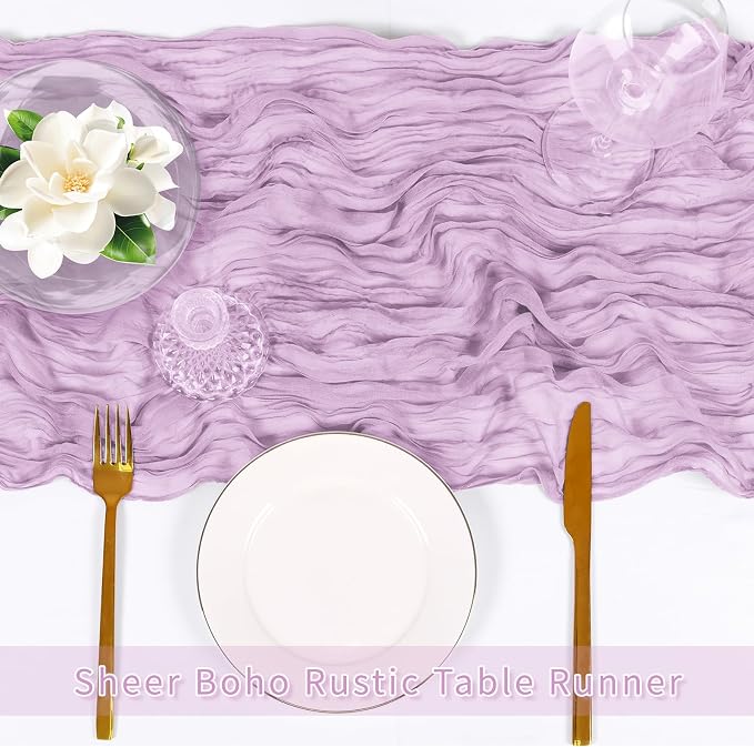 6 Pack Lavender Cheesecloth Table Runner, 17 x 108 inch, Semi Sheer Boho Cheese - Image 5