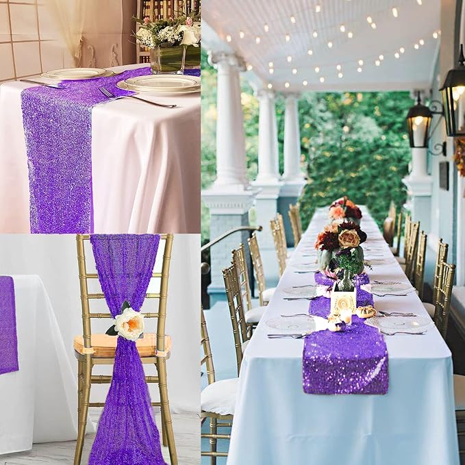12 Packs 12 X 108 Inch Purple Sequin Table Runner Glitter Dining Table Runner - Image 8