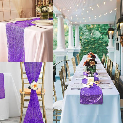 12 Packs 12 X 72 Inch Purple Sequin Table Runner Glitter Dining Table Runner - Image 8