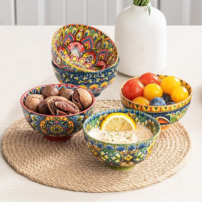Henten Home Ceramic Soup Bowls Set of 6, Bohemia 22 oz Cereal Bowls Set - Image 6