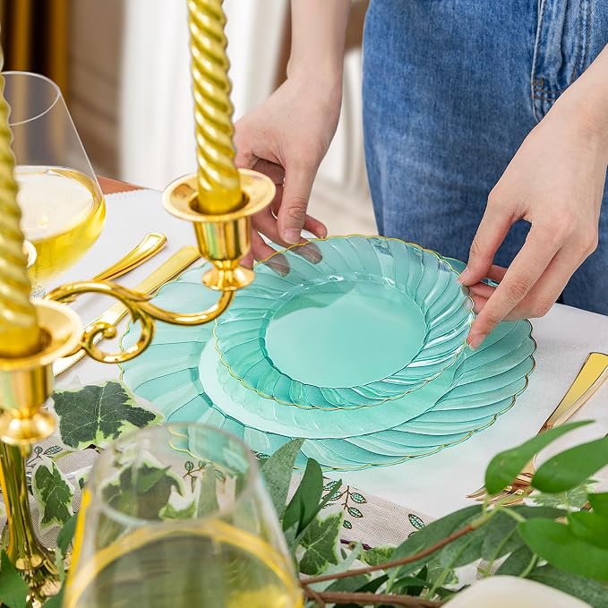 YOUBET 125PCS Clear Green Plastic Plates - Image 3