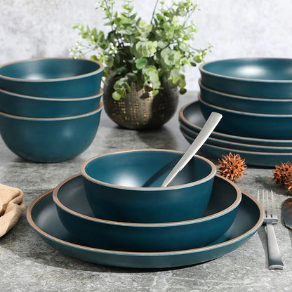 Gibson Home Rockabye 12 Piece Double Bowl Melamine Plastic Dinnerware Set - Image 4