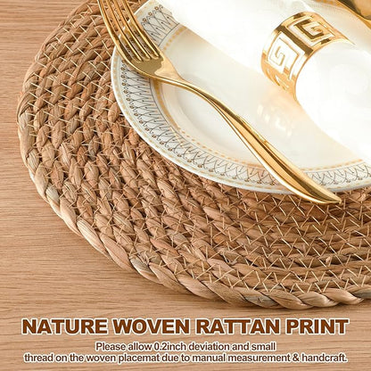 Round Woven Placemats 13 inch Set of 4 - Boho Rattan Placemats Natural Water Hyacinth Placemat, Farmhouse Weave Place Mats, Rustic Braided Wicker Table Mats for Dining Table,Home,Wedding