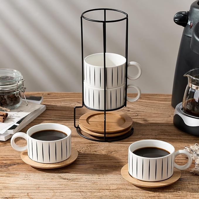 LUKA 6 Ounce Porcelain Stackable Espresso Cups - Image 6