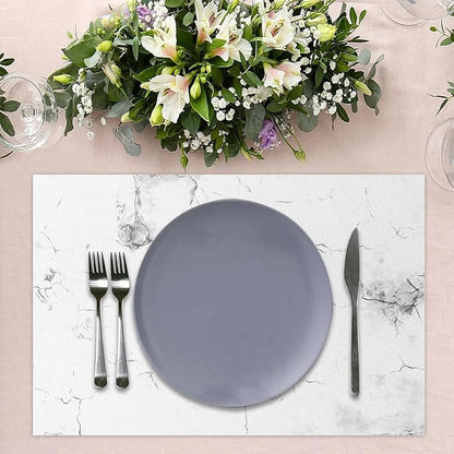 Marble Printed Placemats Set of 4 White Grey Elegant Marbling Place Mats Washable Rectangular Table Mats for Party Home Kitchen Restaurant Dining Table Decor 12x18 Inch