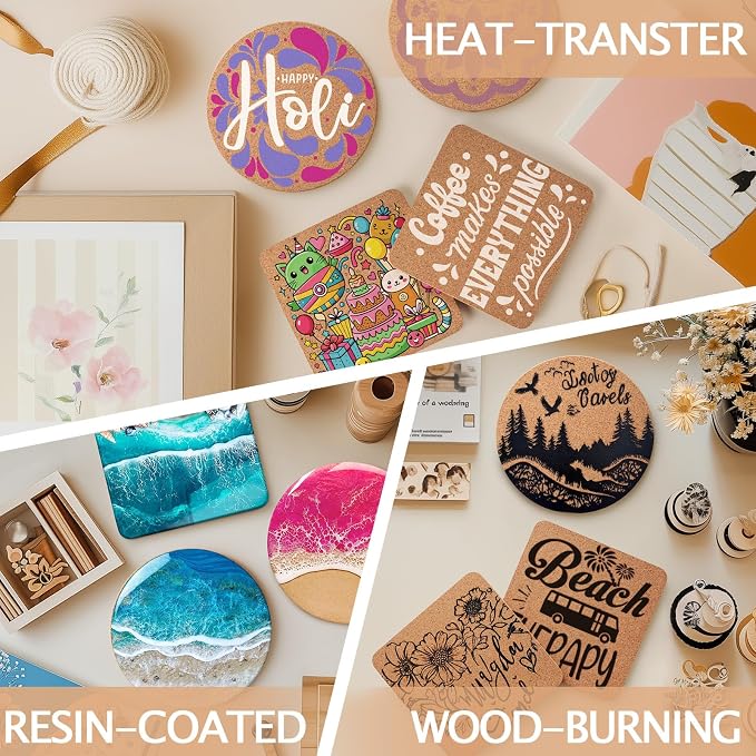 60 PCS Cork Coasters for Laser Engraving, Thick Absorbent Blank Coasters | 4 - Image 6