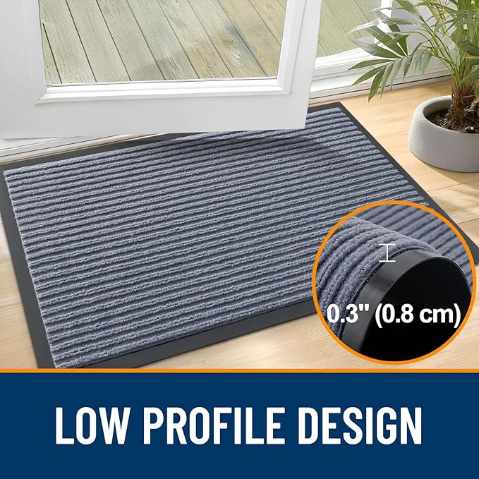 OLANLY Front Door Mat Indoor Outdoor Entrance, Waterproof Heavy Duty Doormat, Fade Resistant, Low Profile, Easy Clean Patio Porch Welcome Floor Mats for Entry, 35x23, Ash Grey
