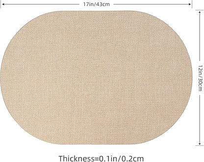 Oval Placemats for Dining Table Set of 2, Washable Leather Table Mats, Waterproof Heat-Resistant Non-Slip Kitchen Placemats, Simple Style Oval Design