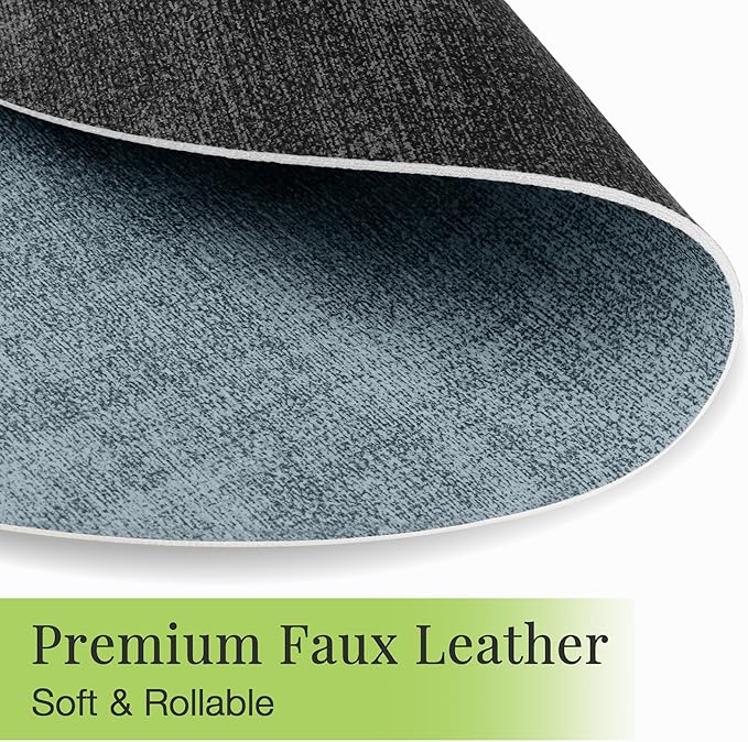 13-Inch Faux Leather Round Placemats Set of 8, Waterproof Anti-Slip Dual Sided Place mats, Heat Resistant Washable Table Mats with Coaster, Suitable for Indoor & Outdoor (8, Black Light Blue)
