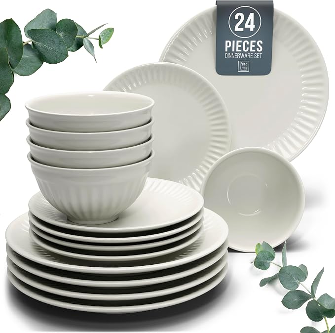 24 Piece Stoneware Dinnerware Set by PURELIVING
