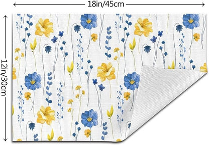 Navy Blue Yellow Flower Placemats Set of 4 12"x18", Watercolor Floral Decorative Table Mats for Kitchen Dining Table Spring Summer Place Mats Heat Resistant Washable
