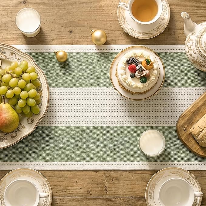 Artoid Mode Sage Green Farmhouse Rustic Table Runner, Seasonal Macrame Fabric - Image 3