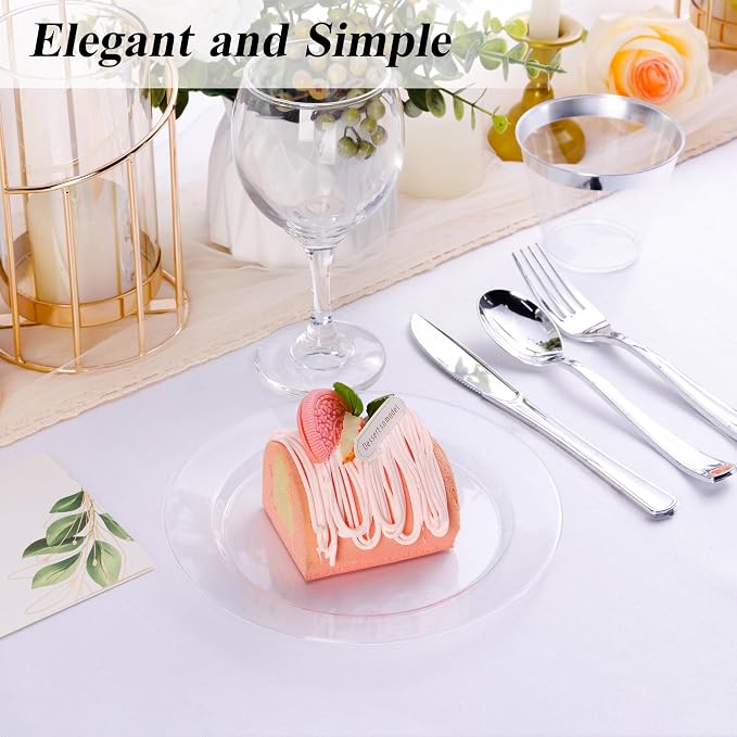 Bestluck 100PCS Clear Plastic Dessert Plates 7inch | Platos Desechables - Image 4