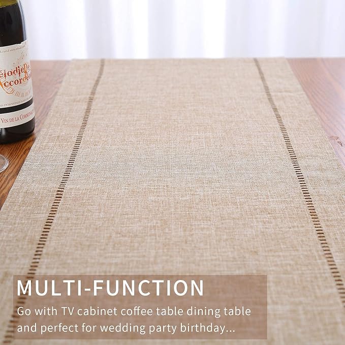 Tosewever Decorative Linen Table Runner Farmhouse Style Tabletop Collection 14 - Image 5