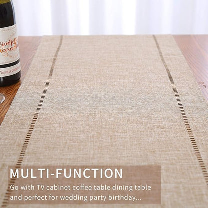Tosewever Decorative Linen Table Runner Farmhouse Style Tabletop Collection 14 - Image 5