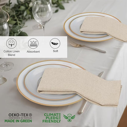 Ruvanti Linen Napkins Set of 6, 18x18 Cloth Napkins, Cotton Linen Blend Napkins Cloth Washable, Soft, Reusable Dinner Napkins for Wedding, Parties, Christmas, Thanksgiving, Everyday Use - Natural